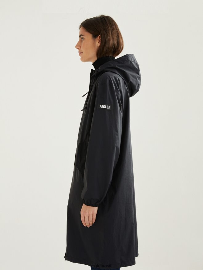 Aigle roupas parka mtd com capuz longo preto mulheres RX2B88481