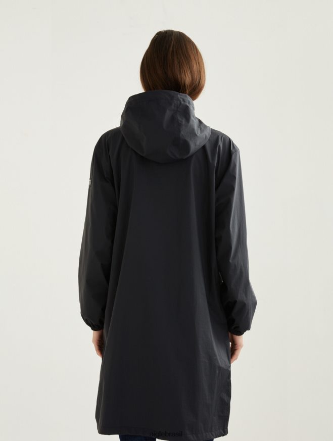 Aigle roupas parka mtd com capuz longo preto mulheres RX2B88481