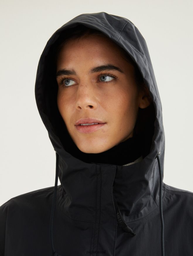 Aigle roupas parka mtd com capuz longo preto mulheres RX2B88481