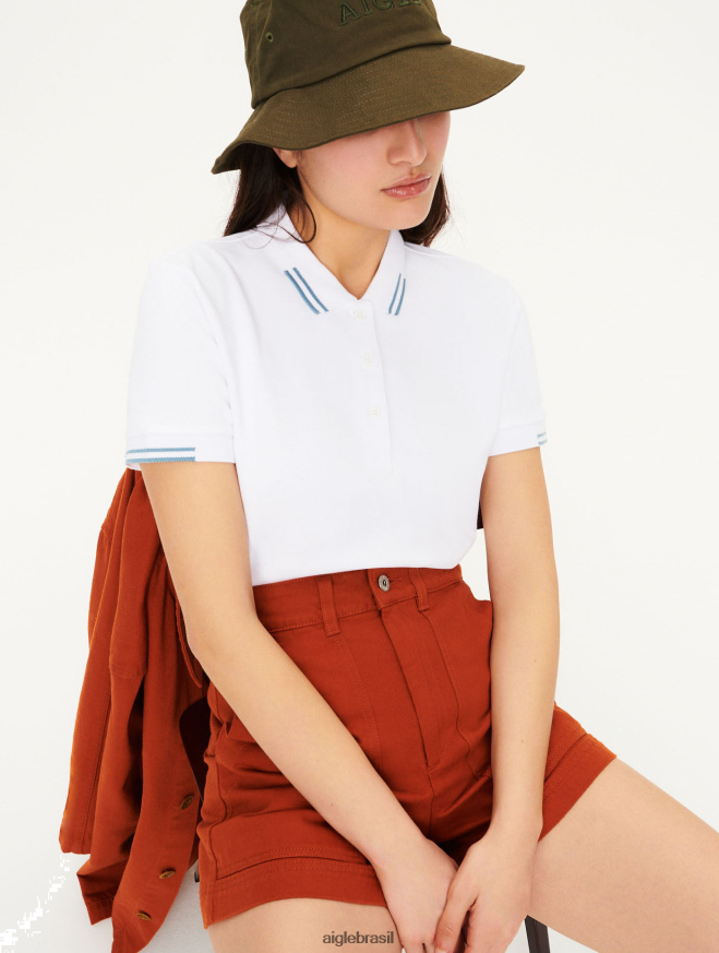 Aigle roupas camisa pólo de algodão orgânico branco mulheres RX2B88624