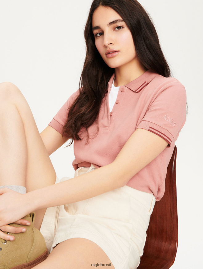 Aigle roupas camisa pólo de algodão orgânico pau-rosa escuro mulheres RX2B88640