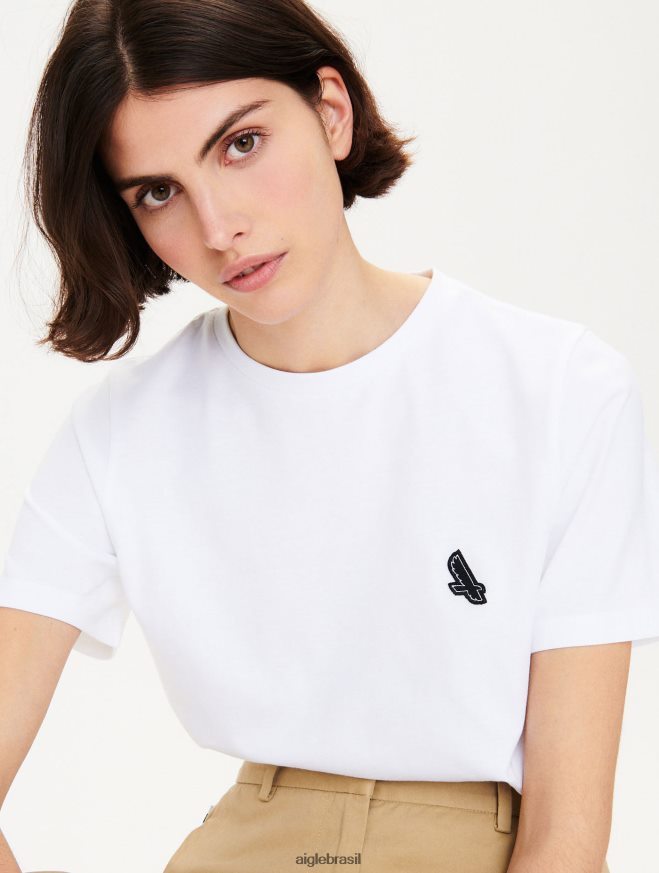 Aigle roupas camiseta com gola redonda e emblema com logo branco mulheres RX2B88709