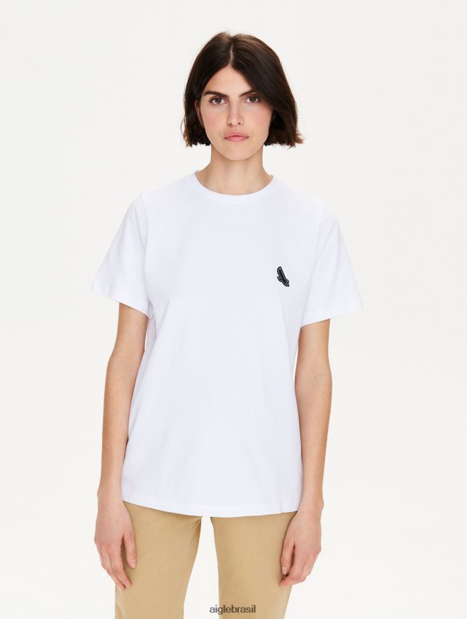 Aigle roupas camiseta com gola redonda e emblema com logo branco mulheres RX2B88709