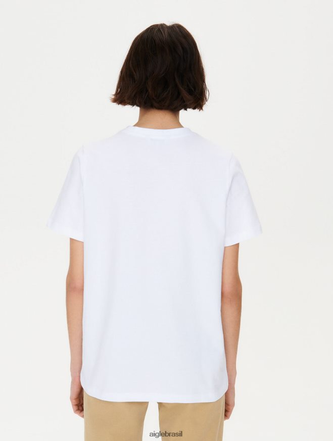 Aigle roupas camiseta com gola redonda e emblema com logo branco mulheres RX2B88709