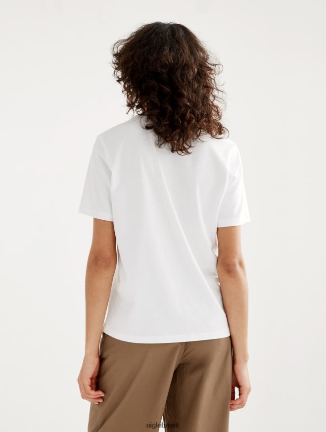 Aigle roupas camiseta gola redonda em algodão orgânico branco mulheres RX2B88588