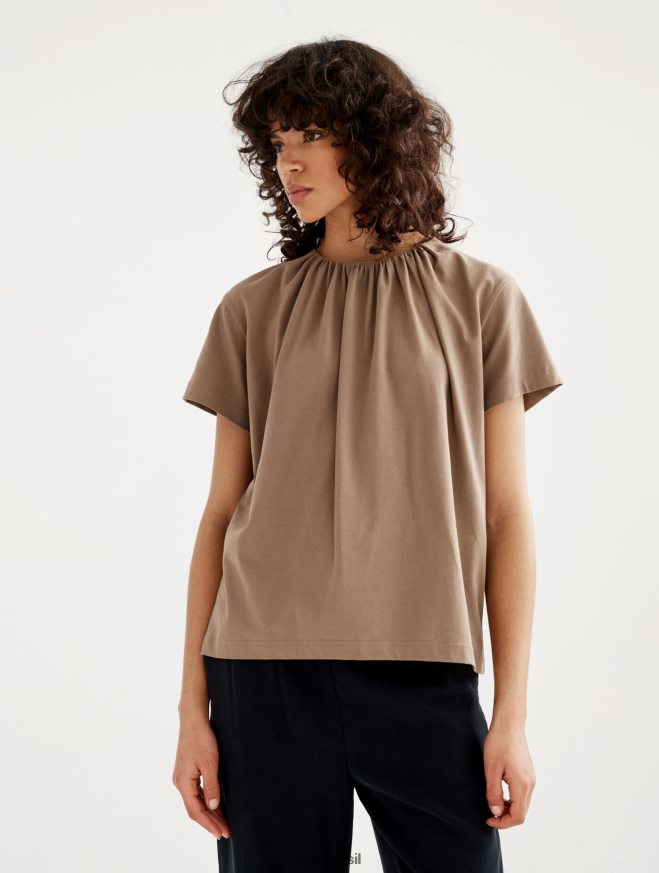 Aigle roupas camiseta manga curta com decote franzido capuccino mulheres RX2B88548