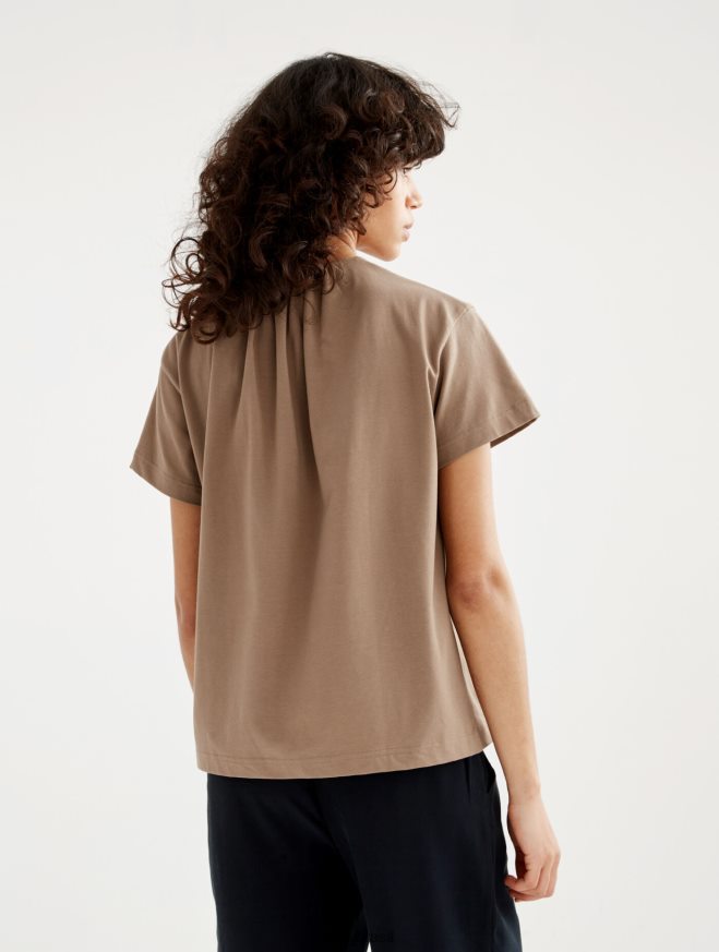 Aigle roupas camiseta manga curta com decote franzido capuccino mulheres RX2B88548