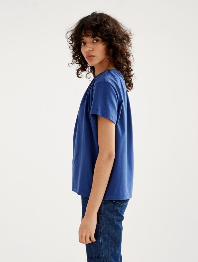 Aigle roupas camiseta manga curta com decote franzido encrebleu mulheres RX2B88573