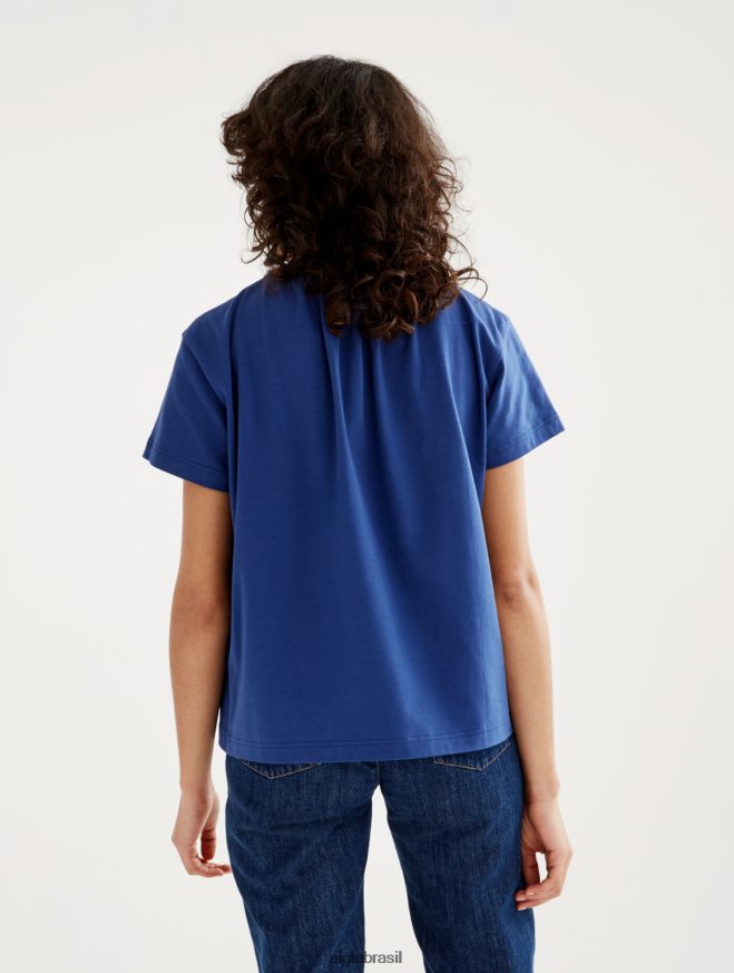 Aigle roupas camiseta manga curta com decote franzido encrebleu mulheres RX2B88573