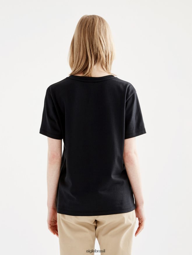 Aigle roupas camiseta manga curta estampada pyratex preto mulheres RX2B88582