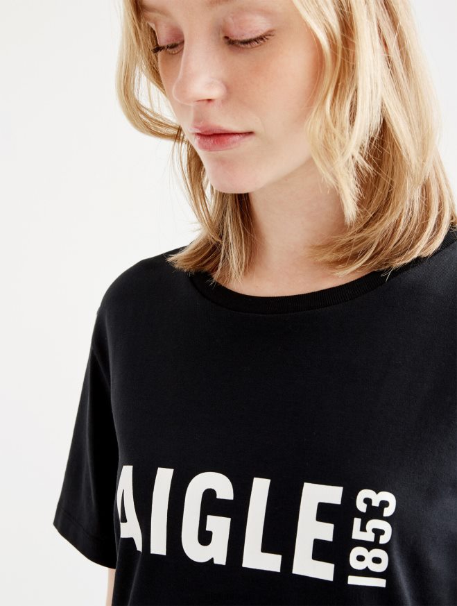 Aigle roupas camiseta manga curta estampada pyratex preto mulheres RX2B88582