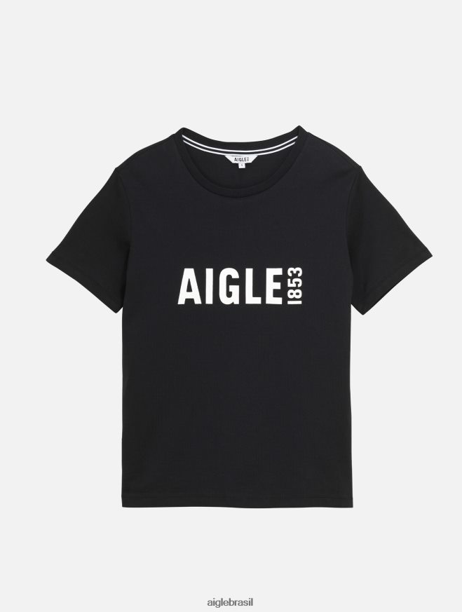 Aigle roupas camiseta manga curta estampada pyratex preto mulheres RX2B88582