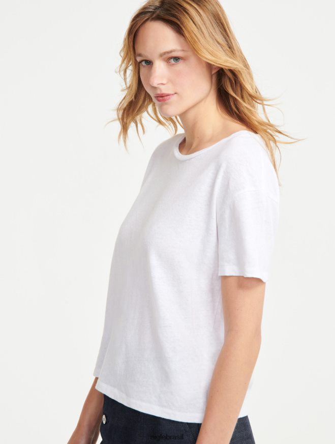 Aigle roupas camiseta manga curta mescla de linho branco mulheres RX2B88684