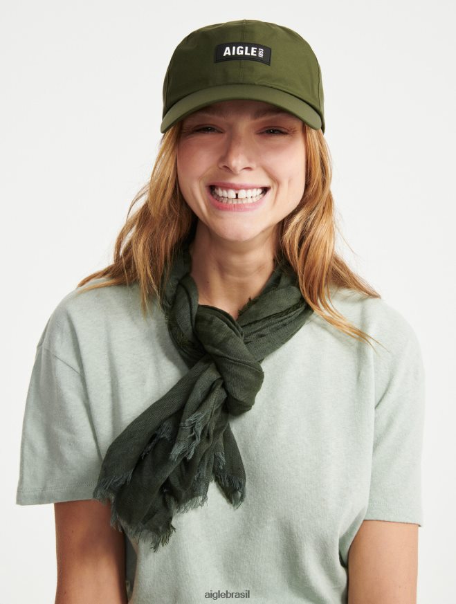 Aigle roupas camiseta manga curta mescla de linho reseda mulheres RX2B88686