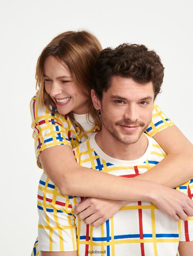 Aigle x Centre Pompidou roupas camiseta gola redonda Mondrian mulheres RX2B8810
