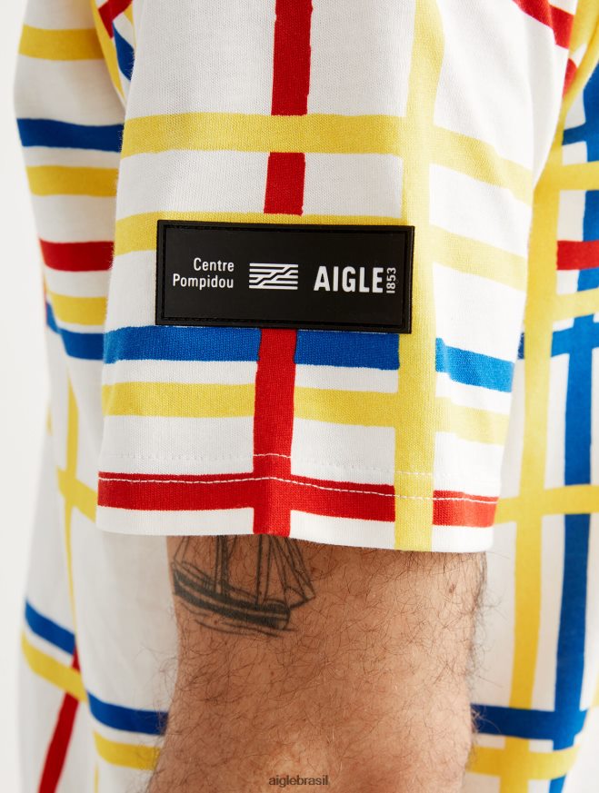 Aigle x Centre Pompidou roupas camiseta gola redonda Mondrian mulheres RX2B8810