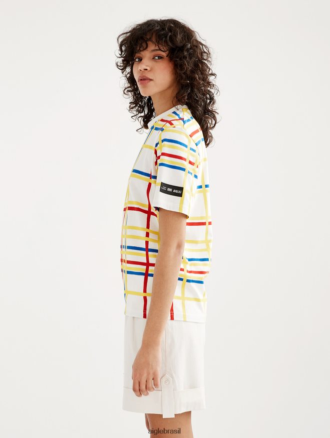 Aigle x Centre Pompidou roupas camiseta gola redonda Mondrian mulheres RX2B8810