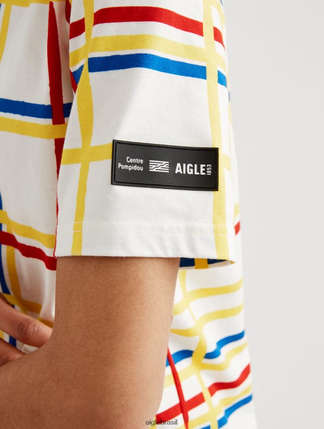 Aigle x Centre Pompidou roupas camiseta gola redonda Mondrian mulheres RX2B8810