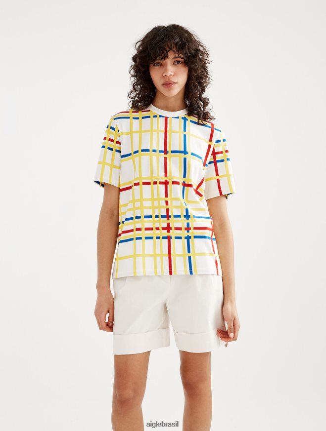 Aigle x Centre Pompidou roupas camiseta gola redonda Mondrian mulheres RX2B8810