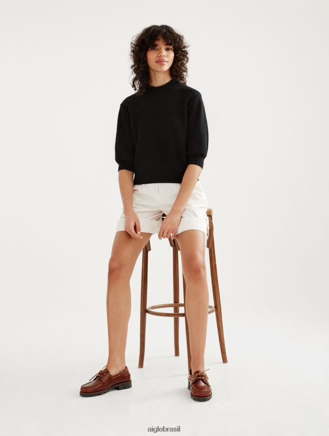 Aigle roupas suéter de manga curta com malha decorativa preto mulheres RX2B88460