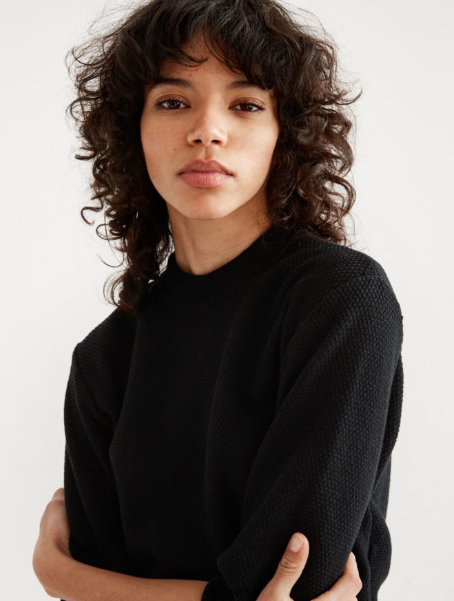 Aigle roupas suéter de manga curta com malha decorativa preto mulheres RX2B88460