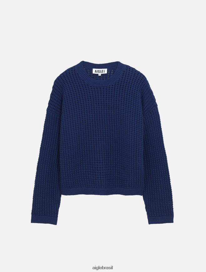 Aigle roupas suéter decorativo de malha de manga comprida encrebleu mulheres RX2B88541