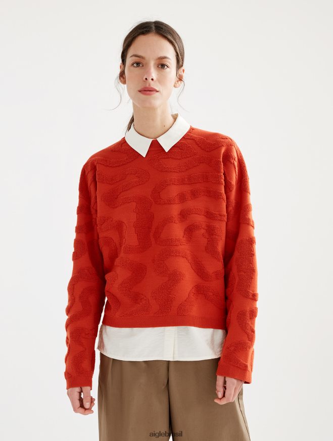 Aigle roupas suéter gola redonda com jacquard vermiculado goji mulheres RX2B88532