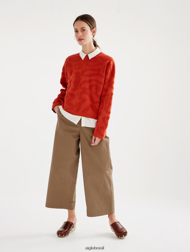 Aigle roupas suéter gola redonda com jacquard vermiculado goji mulheres RX2B88532