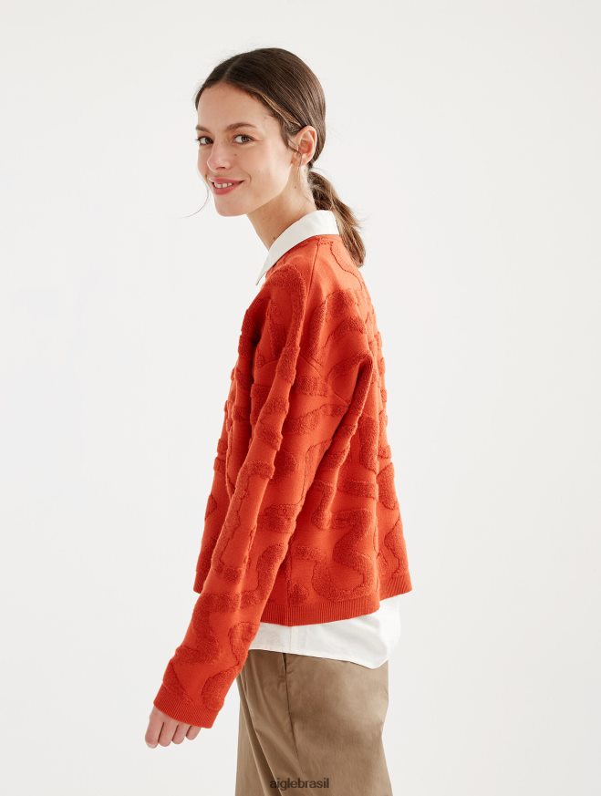 Aigle roupas suéter gola redonda com jacquard vermiculado goji mulheres RX2B88532