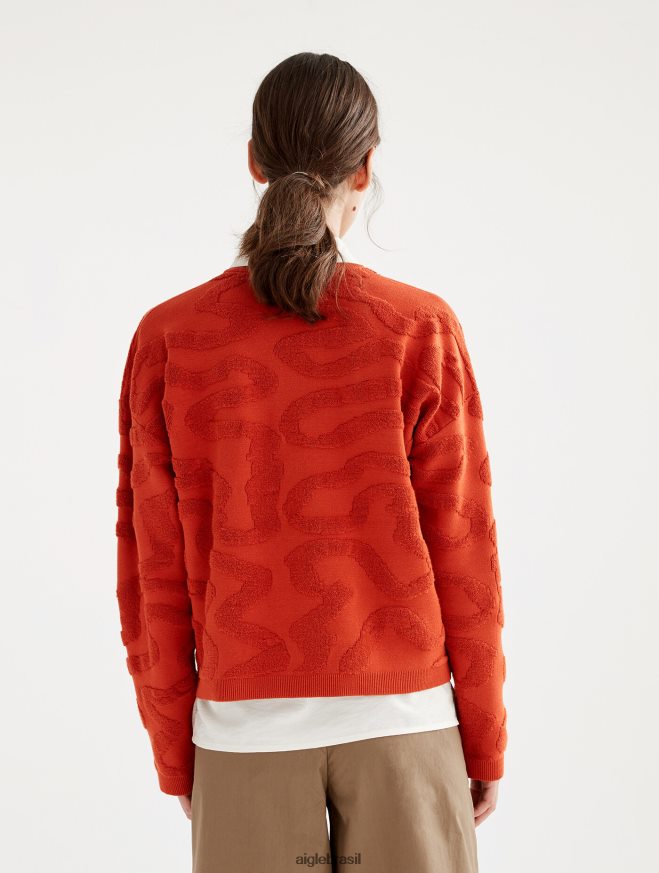 Aigle roupas suéter gola redonda com jacquard vermiculado goji mulheres RX2B88532