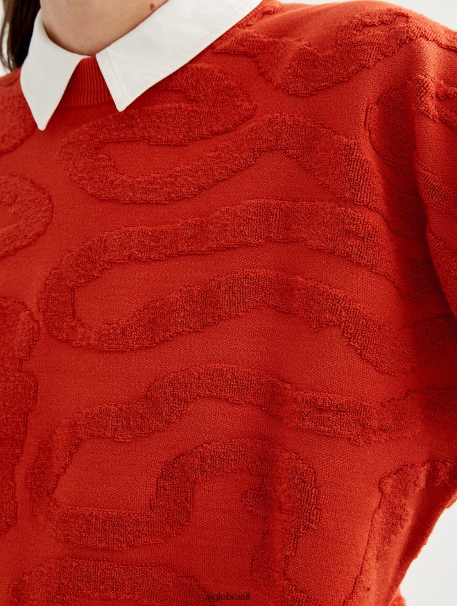 Aigle roupas suéter gola redonda com jacquard vermiculado goji mulheres RX2B88532