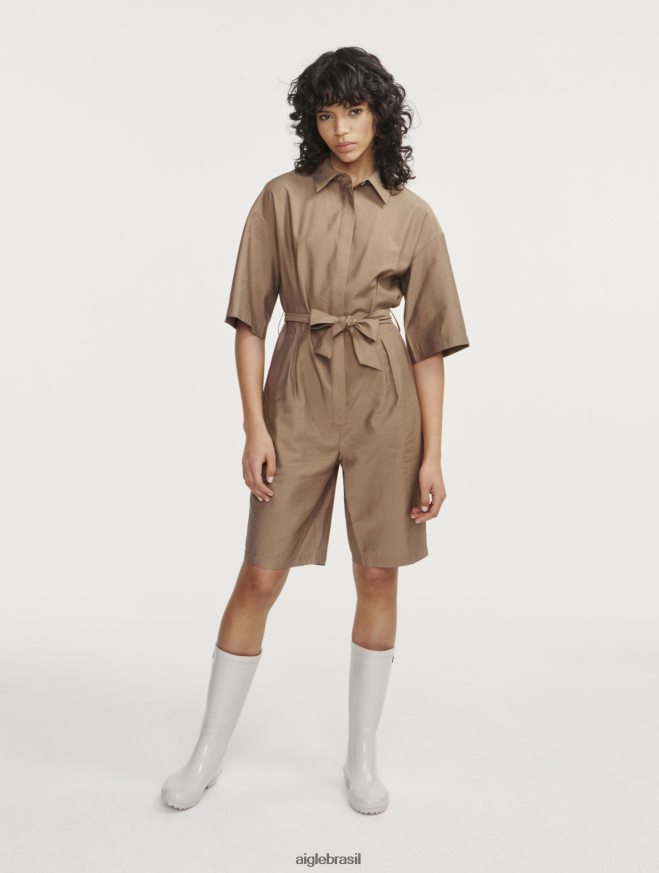 Aigle roupas macacão bermuda manga curta capuccino mulheres RX2B88459