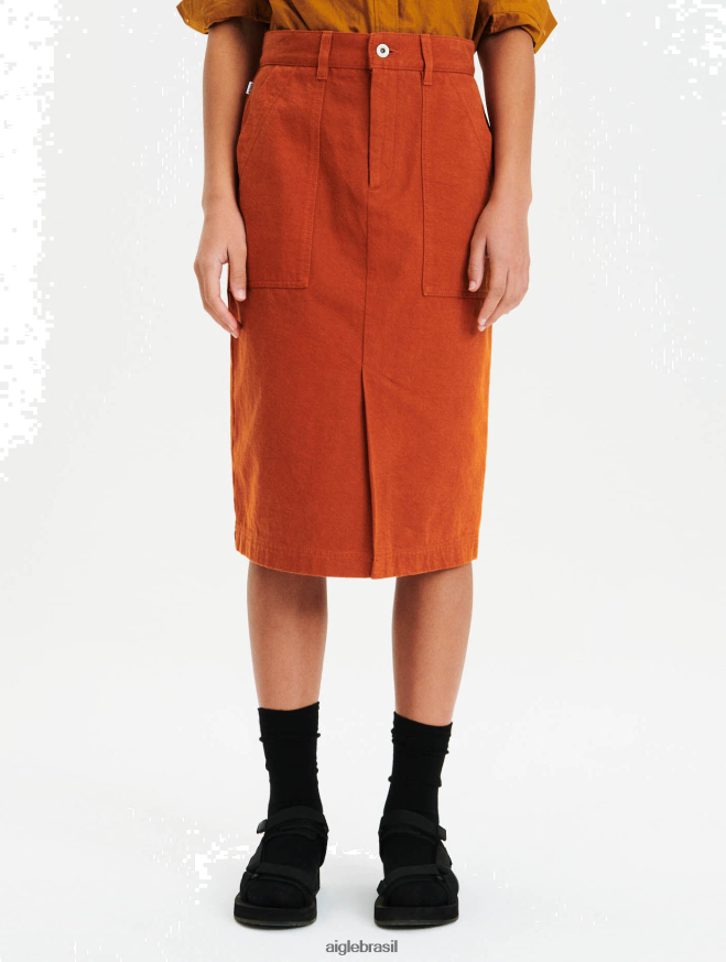 Aigle roupas saia mid longa com corte reto marrom dourado mulheres RX2B88674