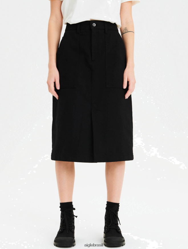 Aigle roupas saia mid longa com corte reto Ônix preto mulheres RX2B88677