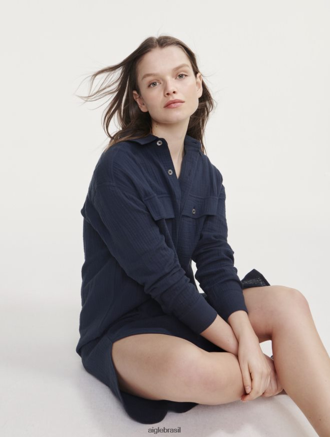 Aigle roupas vestido camisa de gaze de algodão Império mulheres RX2B88445