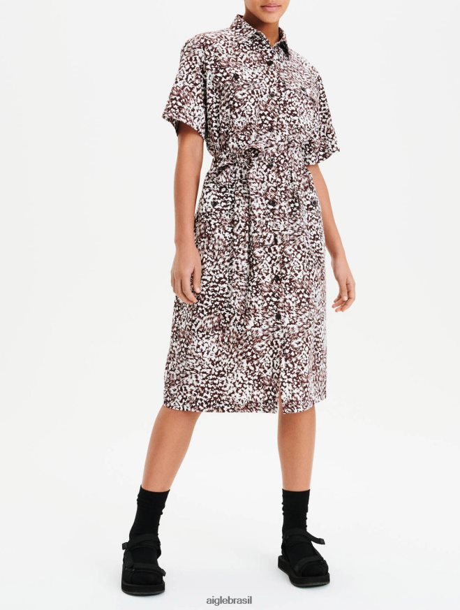 Aigle roupas vestido camisa tencel e algodão versão estampada bombom pr mulheres RX2B88641