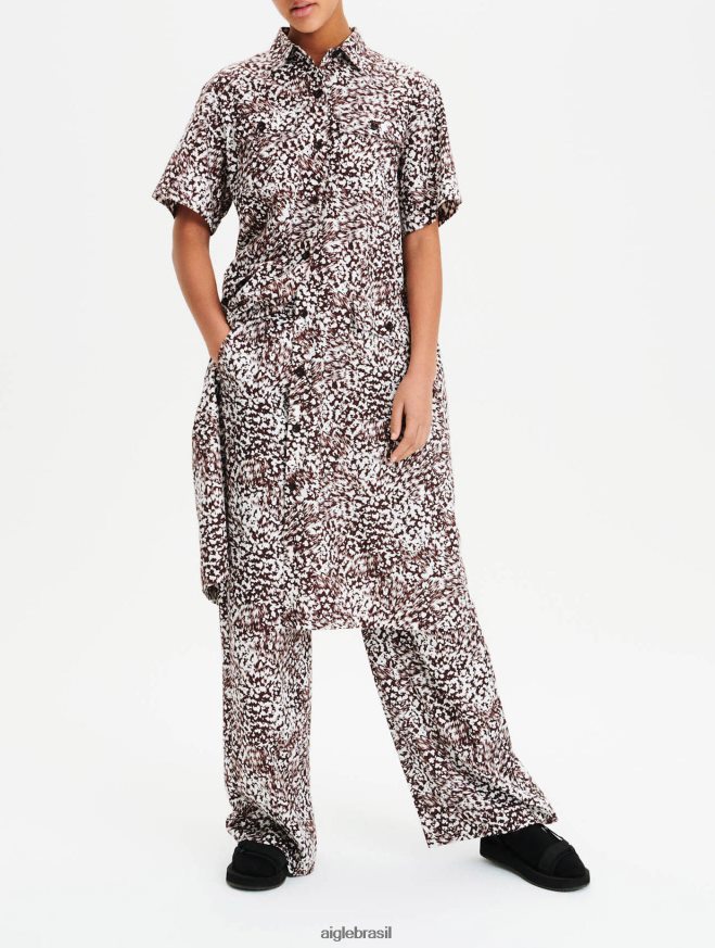 Aigle roupas vestido camisa tencel e algodão versão estampada bombom pr mulheres RX2B88641