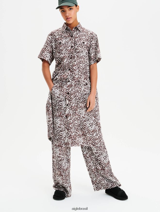 Aigle roupas vestido camisa tencel e algodão versão estampada bombom pr mulheres RX2B88641