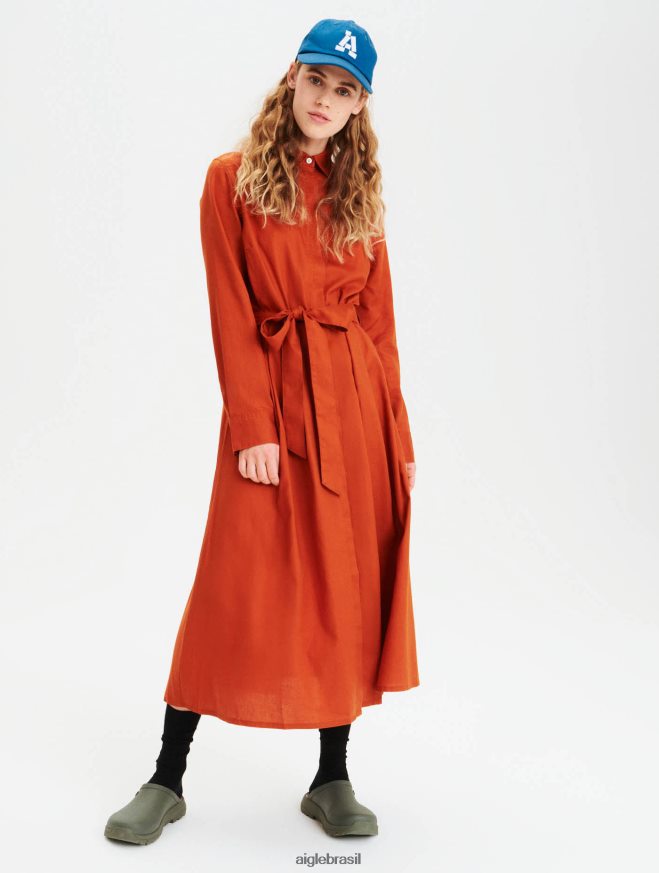 Aigle roupas vestido maxi cintura curvada marrom dourado mulheres RX2B88690