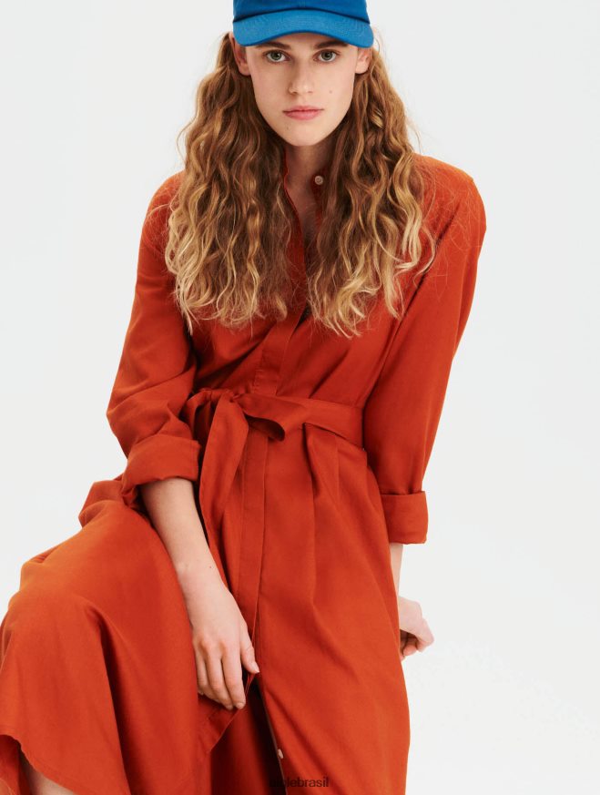 Aigle roupas vestido maxi cintura curvada marrom dourado mulheres RX2B88690