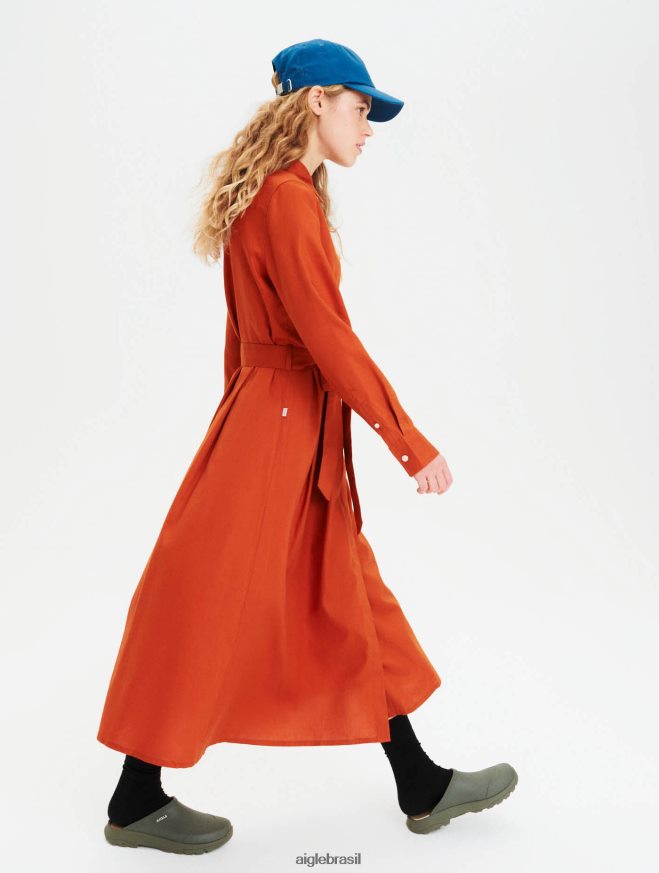 Aigle roupas vestido maxi cintura curvada marrom dourado mulheres RX2B88690