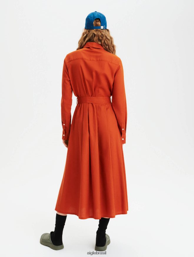 Aigle roupas vestido maxi cintura curvada marrom dourado mulheres RX2B88690
