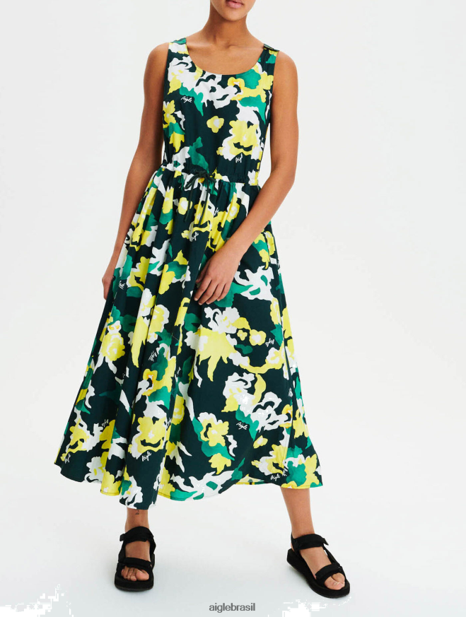 Aigle roupas vestido maxi em algodão orgânico versão estampada PR Urbano mulheres RX2B88429