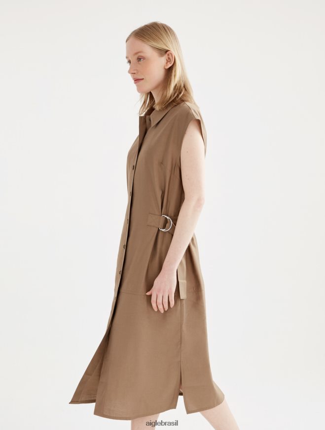 Aigle roupas vestido midi justo com botões capuccino mulheres RX2B88535