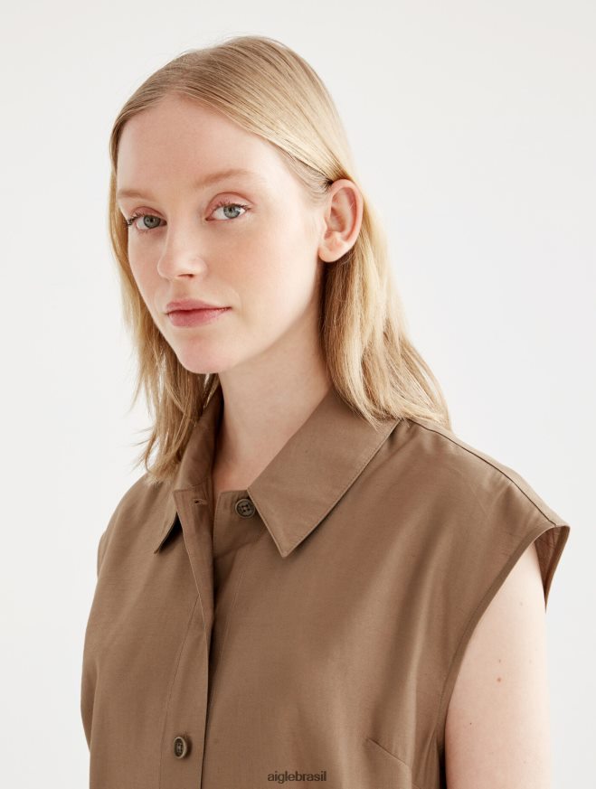 Aigle roupas vestido midi justo com botões capuccino mulheres RX2B88535