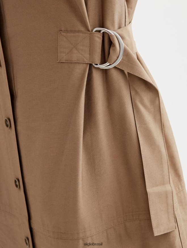 Aigle roupas vestido midi justo com botões capuccino mulheres RX2B88535