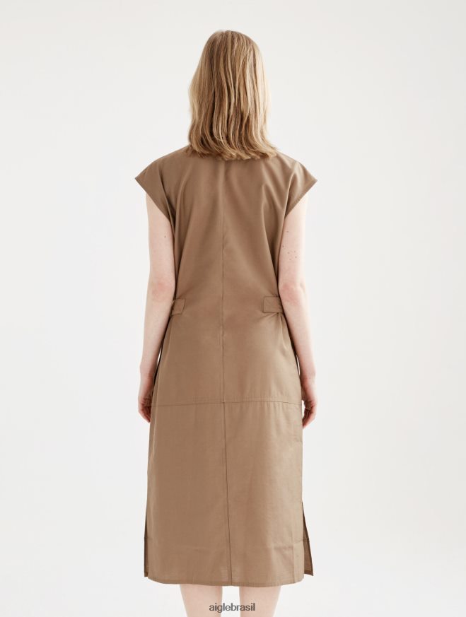 Aigle roupas vestido midi justo com botões capuccino mulheres RX2B88535