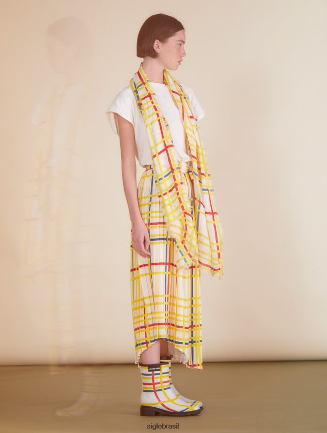 Aigle x Centre Pompidou roupas saia plissada Mondrian mulheres RX2B88583