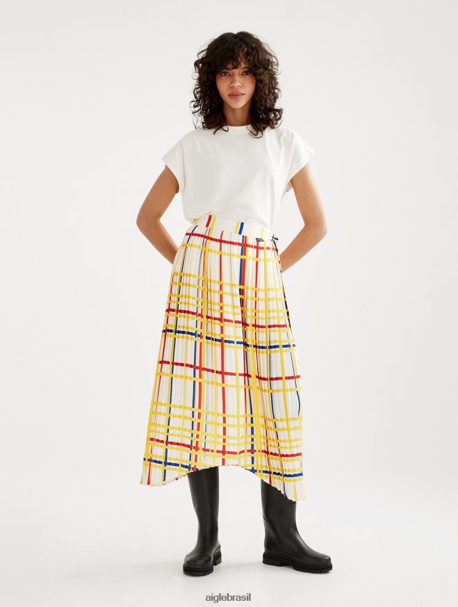 Aigle x Centre Pompidou roupas saia plissada Mondrian mulheres RX2B88583