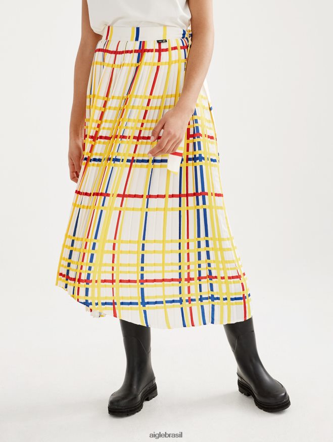 Aigle x Centre Pompidou roupas saia plissada Mondrian mulheres RX2B88583